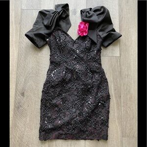 Vintage Late Edition Sequin Lace Dress in Black